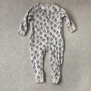 Mini Rodini Beige Penguin Print Footie